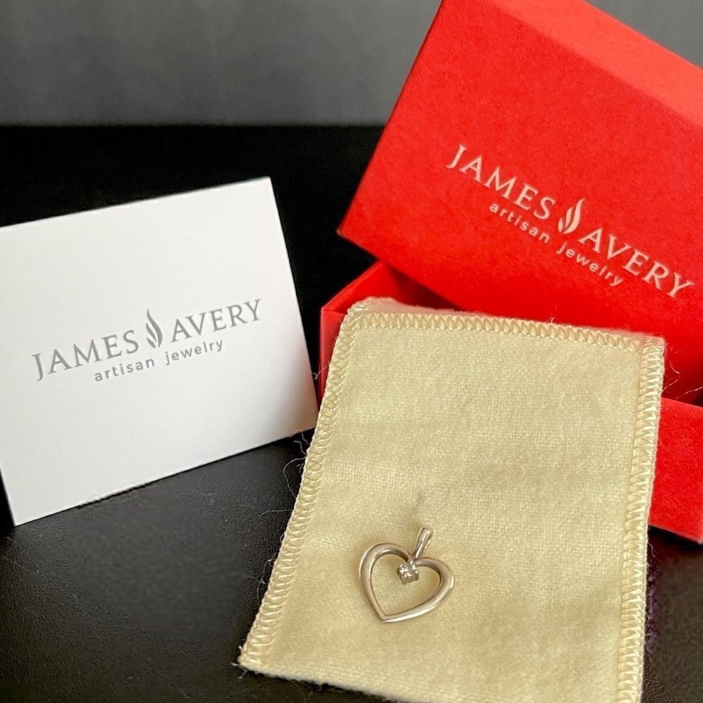 James Avery Sterling Silver Heart with Diamond Pendant in JA Box Cloth Pendant